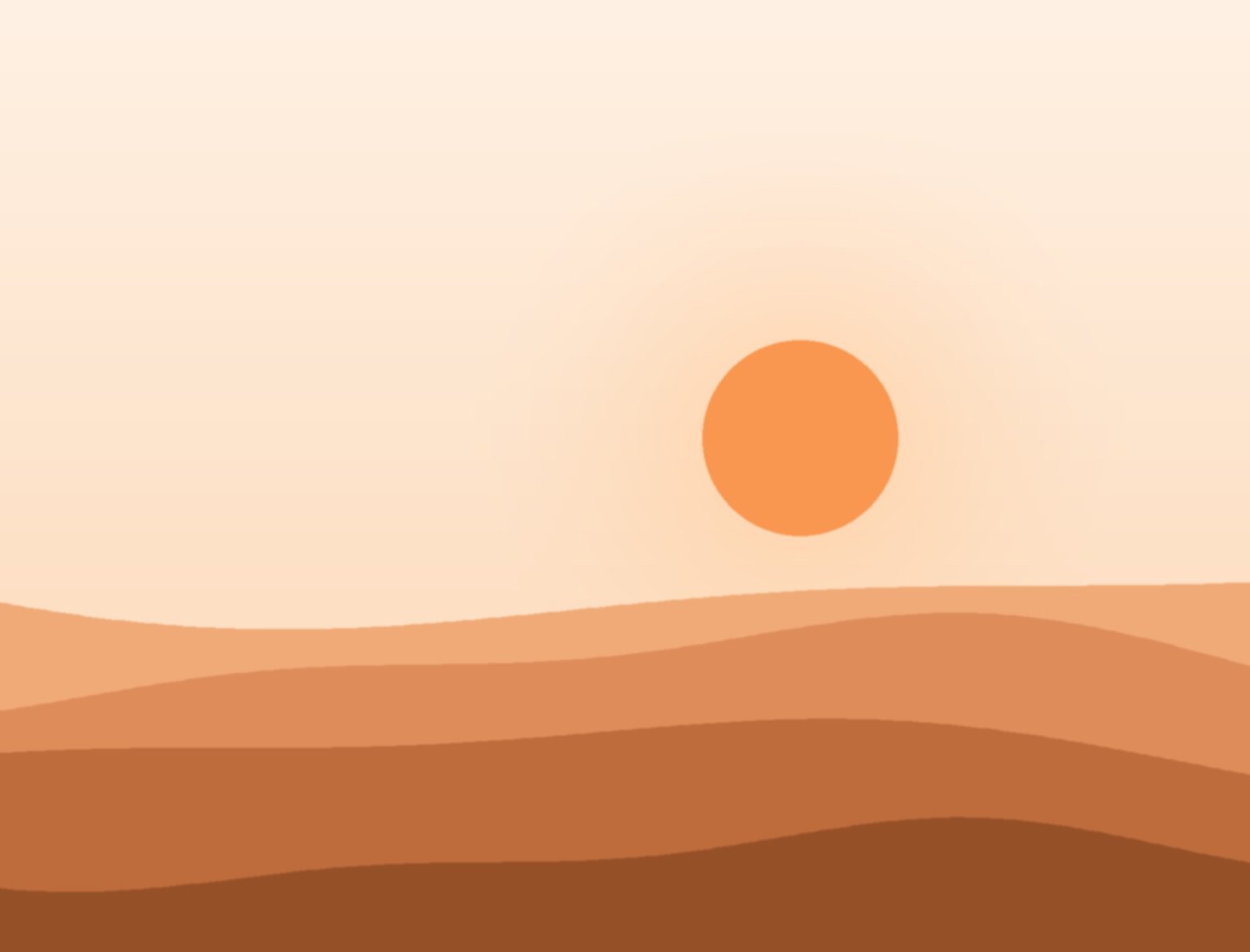 A calm, warm sunrise over rolling hills.